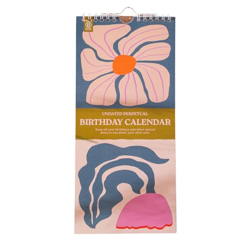 Perpetual Birthday Calendar – A4 Les Fleurs Design – Undated Hanging Wall Calendar – UK Designed – Never Miss a Birthday Again – Floral & Reusable