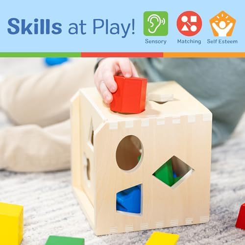 Melissa & Doug 모양 분류 큐브 - 12가지 모양의 클래식 나무 장난감 — 사진 6