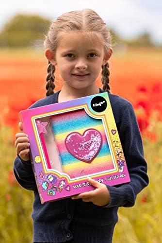Fringoo - Glitter Girls Secret Diary with Glitter Star Pen, 2 Keys, Heart Padlock and Matching Bookmark | Beautiful Girls Notebook And Pen Set For Secrets For Girls - Glitter Heart