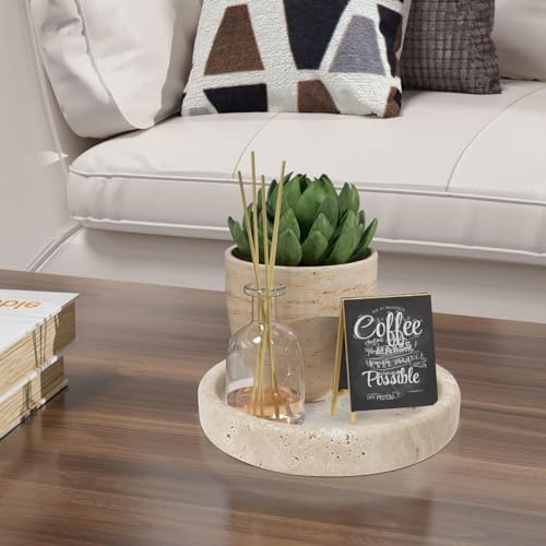 XINFUHUA Round Bathroom Travertine Tray, Marble Vanity Tray for Kitchen Counter, Small Round Tray for Bathroom Countertop (Beige, Small Size) by XINFUHUA - Image 4