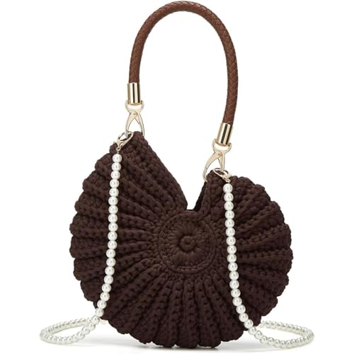 Image of Bohemia Crochet Handwoven Seashell Bag Women Summer Beach Bag Boho Evening Clutch Purses Shoulder Crossbody Bags