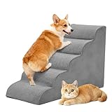 DUMOS Dog Stairs Ramp for Small Dogs and Cats, 5-Step Curved Pet Dog Steps with High-Density Foam for Puppy and Older Cats, Indoor Non-Slip Pet Ladder Ramp Stairs for Couch, High Beds, Sofa, Car, Grey
