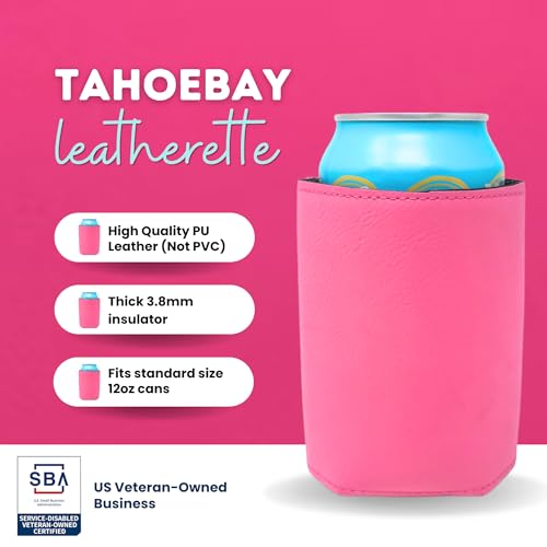 Image of TahoeBay Leatherette Can Cooler Sleeves in Bulk, 12-Pack, Hot Pink | Blank Faux Leather, Plain Neoprene Beer Coolers for 12 oz Cans, Blanks for Heat Transfer Vinyl, Groomsmen Gifts, Party Favors