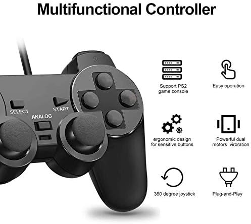 Wired Controller for PS2 High Performance Double Shock Gamepad Joystick Remote Compatible with Play station 2 (Black and Clear Blue)