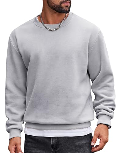 COOFANDY Sweatshirt Herren Rundhalsausschnitt Fleece Sweater Langarm Winter Pullover Hellgrau XL