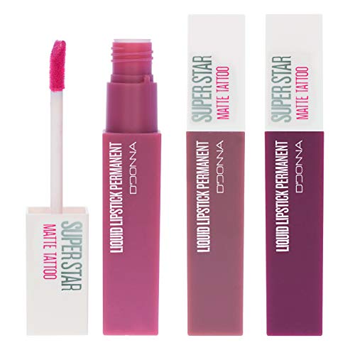 Cia&Co Super Star Matte Batom, pack de 3, líquido, mate, com efeito de tatuagem, permanente