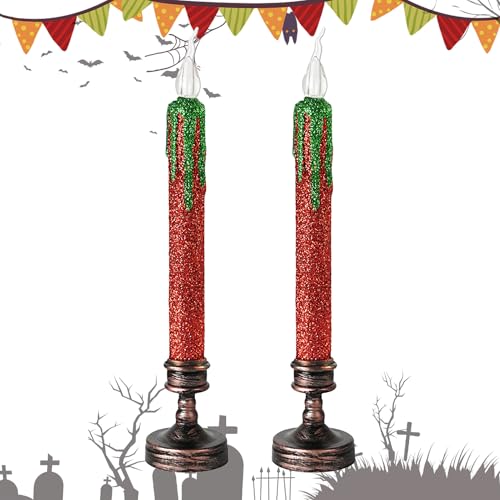Halloween LED | Paquete de 2 columnas eléctricas, adornos de Halloween, decoración de escritorio para mesa de centro castillo fantasma mesa interior
