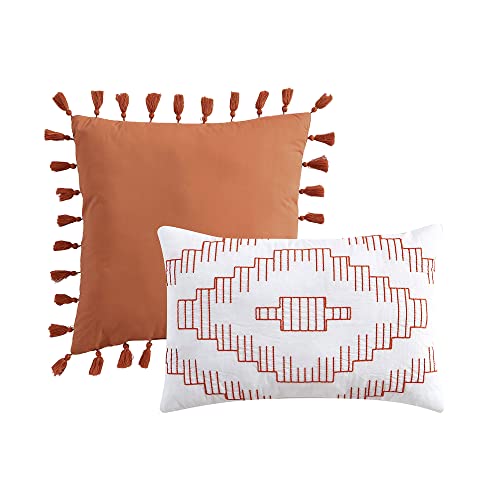 Swift Home Marilla 100% Cotton Prewashed Yarn-Dyed Dobby Clip Dot 5-Piece Bedding Comforter Set, All Season & Breathable, Oeko-Tex Certified – Brick, Full/Queen #TOP6