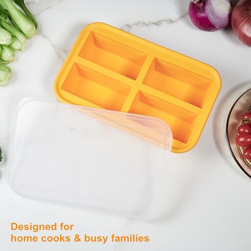 Image of Bangp Silicone Freezing Tray with Lid, Soup Freezer Molds, Meal Prep Containers, Silicone Molds for Soup and Food Storage - Makes 4 Perfect 1 Cup Portions | Food Freezer Container Molds for Meal Prep,Rice,Broth,Leftovers,Makes 4 Perfect 1 Cup Portions,Oven & Dishwasher-Safe