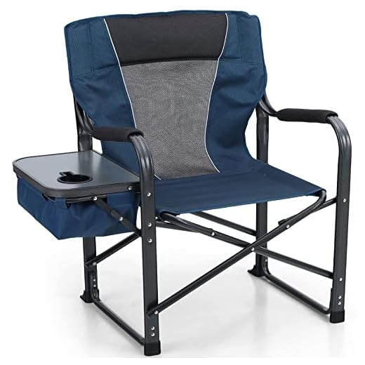 ALPHA CAMP Director Chair Folding Camping Chair with Side Table Heavy Duty Portable Chair with Cup Holder Cooler Bag Steel Outdoor Chair for Adults Oversized Lawn Chair for Picnic，Capacity-350 lbs