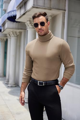 Image of COOFANDY Men's Ribbed Turtleneck Sweater Casual Basic Long Sleeve Knitted Pullover Sweater