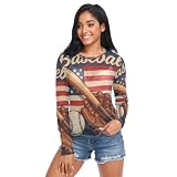 GuoChe Durchsichtige Damen-Shirts, USA-Flagge, Baseballspieler, Fledermaus, Fangfänger, Krug USA, Netzstoff, langärmelig, durchsichtig, Größe S, Baseballspieler-Schläger-Fächer mit USA-Flagge, Klein
