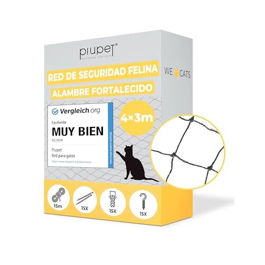 PiuPet® - Red para Gatos Reforzada con Alambre, para balcón y Ventana, Incluye Set de fijación, Red para Balcones para Gatos, Color Negro (4 x 3 m)