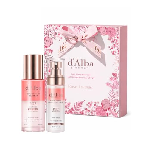 Holiday Hair Care Gift Set (Hair Oil 2.54 fl oz. & Perfume 1.69 fl oz.), Repairing Hair Oil Serum & Hair Perfume Duo, Silky & Glossy Finish, Rose & Freesia Scent