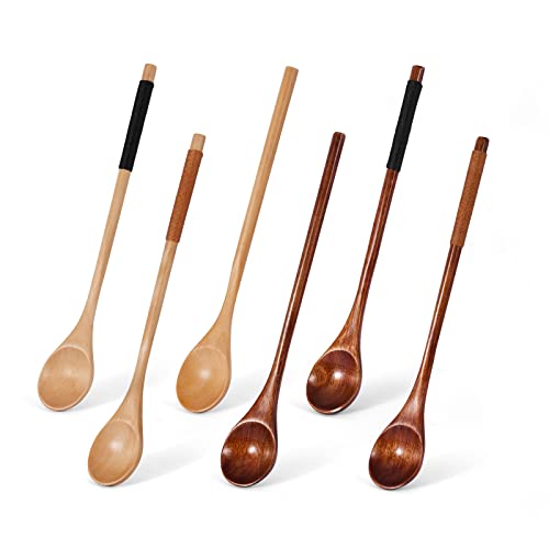 Wooden Spoons For Cooking,Wood Mixing Stirring Seasoning Spoons For Baking,Long Handle Wood Creative Coffee Spoon Ice Cream Dessert Spoon,Set Of 6 #TOP11