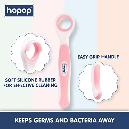 Image of Hopop Tongue Cleaner for Baby | Rounded Edges Baby Oral Cleaner Toothbrush | 100% Safe Kids Tongue Cleaner | Suitable from 3+ Months | Pack of 2 | Blue & Pink