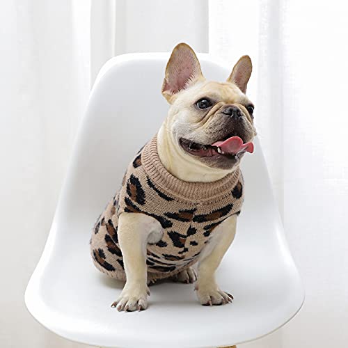 Pasrld Dog Sweater Leopard Pattern Dog Turtleneck Sweatersknitwear Warm Pet Sweater For Fall Winter(X-Large, Khaki) #TOP4