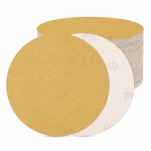 DTGN 5In 60Grit Hook and Loop Sanding Disc 100Pcs Yellow Aluminum Oxide