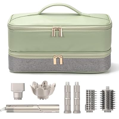 Double-Layer Travel Carrying Case for Shark Flexstyle/FlexFusion Airwrap Brush Hair Dryer , Waterproof PU Leather Hair Tool Organizer for Shark Flexstyle /Dyson Airwrap Styler Travel Accessories