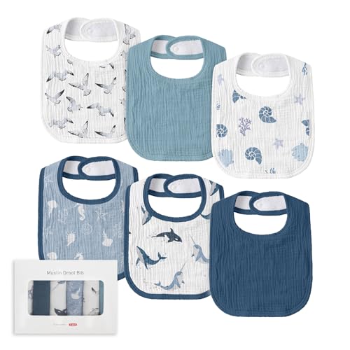 Image of Muslin Baby Drool Bibs for Unisex Boys Girls, 6 Pack Soft Cotton Baby Bib for Teething Drooling, Essentials Shower Gift (6, Blue)