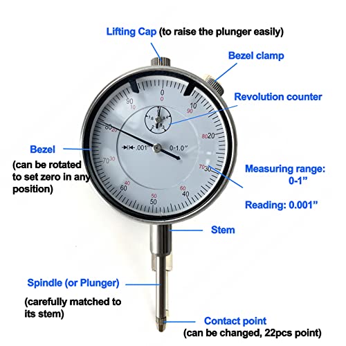 Professional 0-1.0" Dial Indicator With Magnetic Base Holder & Point Precision Inspection Set Tester Gage Gauge Fine Adjustable Long Arm 0.001" Precision #TOP1