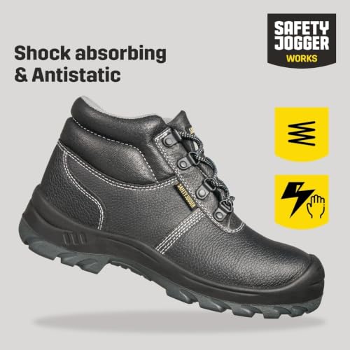 Image of SAFETY JOGGER Safety Boot - BESTBOY - Steel Toe Cap S3 /S1P Work Shoe for Men or Women, Anti Slip Puncture Resistant Steel Sole, Shock Absorbing, Water and Oil Repellant Safety Shoe, Black Leather
