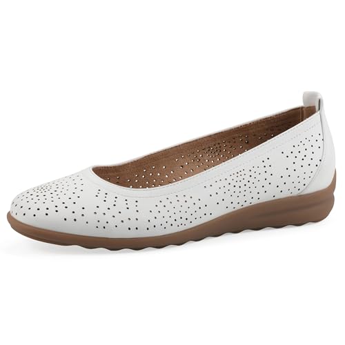 White Perforated Ballet Flats