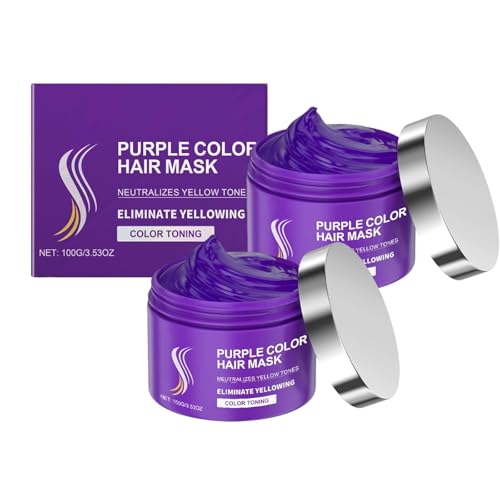 Mascarilla para el cabello morado: tratamiento de queratina para el cabello, tratamiento reparador y nutritivo para cabello decolorado, acondicionador profundo y tónico para cabello rubio (2pcs)