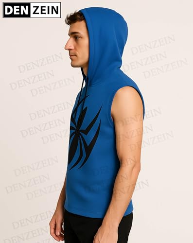 Mens Scarlet Spider Sleeveless Hoodie, Royal Blue Gym Pullover, Spiderman Logo, Sports Casual Workout Wear Hoodie4