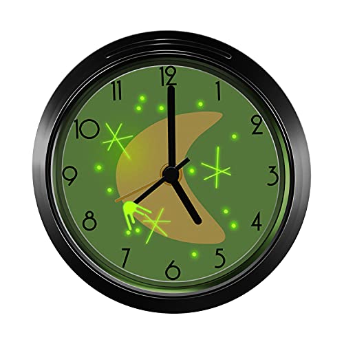 Glow In The Dark Sputnik Satellite Silent Retro Alarm Clock, Non Ticking Vintage Alarm Clock, Outer Space Décor – Green/Yellow With Chrome Finish #TOP2