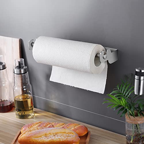 Image of ZUNTO Paper Towel Holder Cabinet Door or Under Cabinet, Self Adhesive Big Roll Holder Wall Mount, Stainless Steel