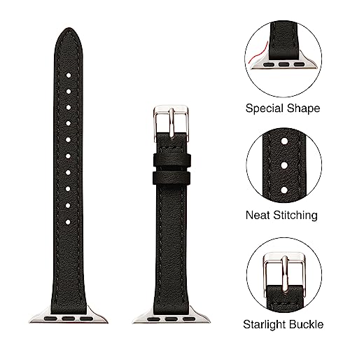 Image of STIROLL Slim Leather Bands Compatible with Apple Watch Band 49mm 46mm 45mm 44mm 42mm(Series 3 2 1), Top Grain Leather Watch Thin Wristband for iWatch Ultra SE Series 11 10 9 8 7 6 5 4