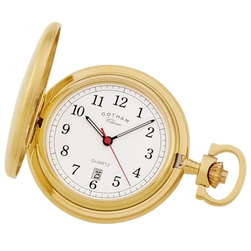 Gotham Men's Classic Gold-Plated Stainless Steel Analog Quartz Date Covered Pocket Watch # GWC14125G