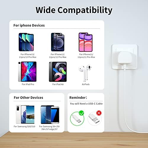 TICCOLO 20W USB C Fast Charger Plug for iPhone 14/14 Plus/14 Pro/14 Pro Max 13/13 Mini/13 Pro/13 Pro Max 12 11, iPad Pro, AirPods Pro, PD UK Type C Wall Adapter USBC Power Delivery Charging Adaptor