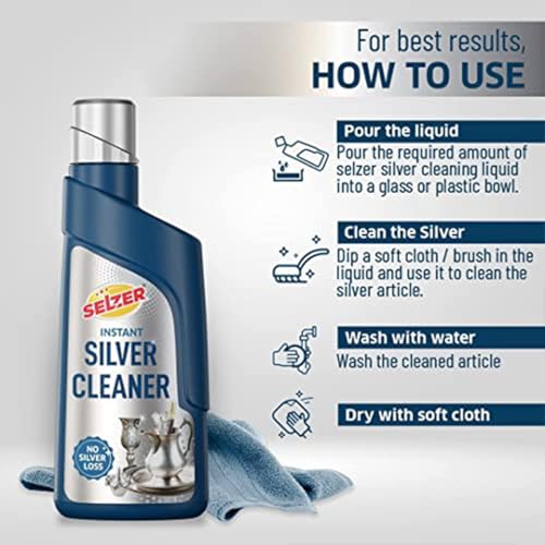 Image of Selzer Silver Dip Cleaner Liquid - 250 ml | Instant Silver Cleaner & Tarnish Remover for Pooja Items, Utensils & Jewellery | Silver Shine Cleaning Liquid for Silverware & Ornaments (Pack of 2)