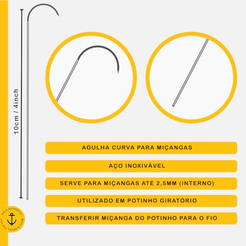 Agulha Curva Miçanga para Potinho Giratório Artesanato Arte Pulseira Colar Missanga