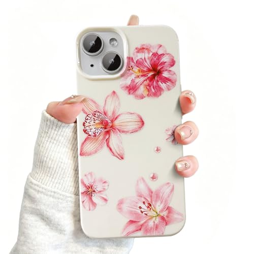 Coque iPhone 15 motif floral de lys et perles | Protection élégante tpu