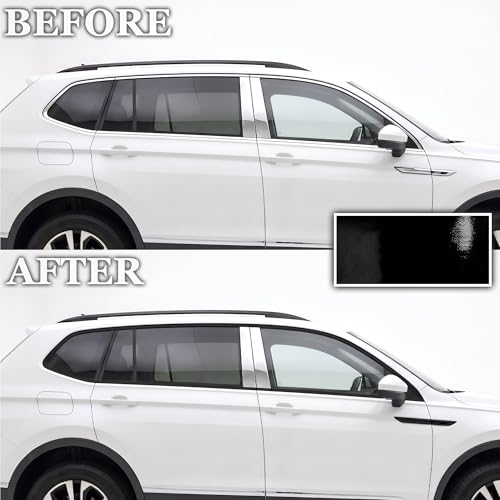 Image of BOGAR TECH DESIGNS for Volkswagen Tiguan 2018-2024 Side Window Chrome Delete - Precut Vinyl Trim Overlay, Gloss Black Blackout Appearance