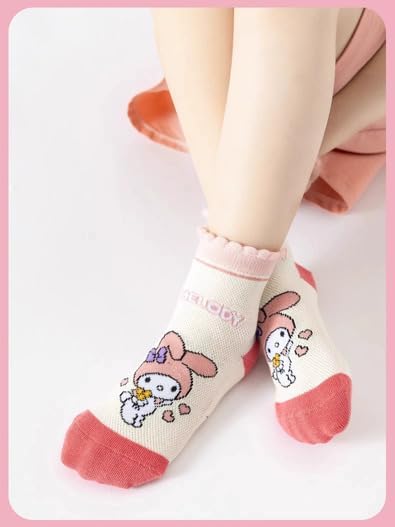 MAAGHI Children's Socks Cute Cartoon Dolls Baby Socks Boys Girls Casual Socks Anti Slip Loose Mouth Pure Cotton Kids Floor Socks (IN, Age, 4 Years, 6 Years, GIRLY PINK-Socks) 1