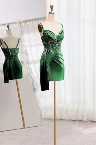 Sequins Satin Homecoming Dresses 2025 Spaghetti Straps Lace Appliques Short Prom Cocktail Dresses for Women4