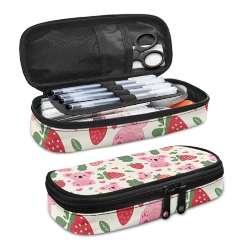 Image of Pink Koala Strawberry Pencil Case Organizer Aesthetic Pencil Bags with Zipper Lightweight Pencil Pouch for Supplies Storage Back to School