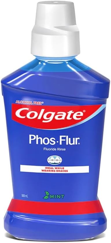 Colgate Kids Barbie Complete Dental Care Strawberry Flavour Toothpaste 80g and PhosFlur Mint MouthWash 500ml with Toothbrush Extra Soft with Tongue Cleaner for Children Above 6 Years