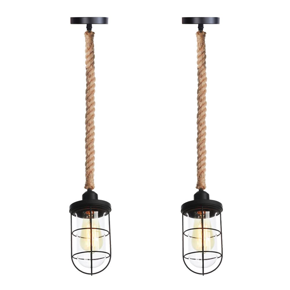 FYZDLAOR Industrial Vintage Wrought Iron Pendant Light,Hemp Rope Pendant Light,for Living Room Bedroom Cafe Teahouse Bar Dining Room Club（E27）