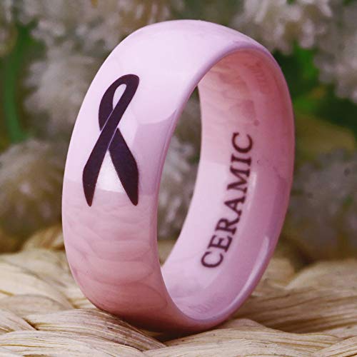 CLOUD DANCER 8MM Dome Shiny Pink Color Ribbon Ceramic His/Her Classic Wedding Band Ring-Free Engraving Inside2