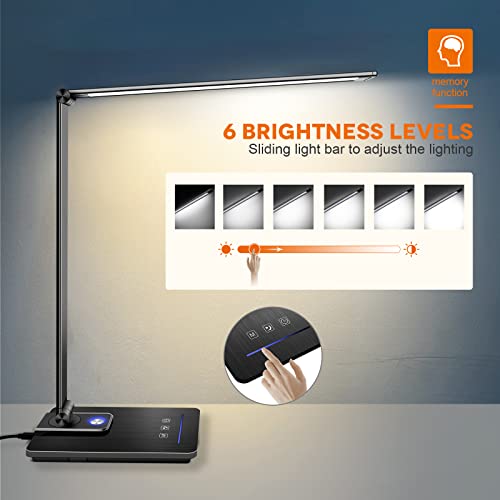 Gliti Led Desk Lamp With Night Light, 5 Light Colors, 6 Brightness Levels, Usb Charging Port, 45 Minutes Of Light Timing, Eye-Care Table Lamp For Home Office Dormitory(Black) #TOP3