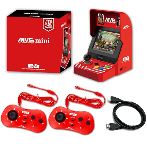UNICO SNK MVS Mini Arcade and 2 Red Controller [Included HDMI Cable], 45 Pre-Loaded Classic SNK NeoGeo Games: The King of The Fighters / Metal SLUG and More
