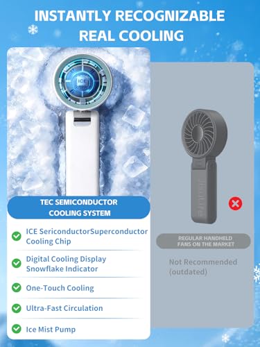 FSUM Portable Handheld Fan with Ice Cooler, 199 Speed Personal Fan,Foldable 3 in 1 Rechargeable Battery Operated Essentials Hand Fans Summer Essential for Travel/Outdoor/Office.（WHITE） — view 6