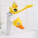 蛇口ハンドルレバー延長 ウォーターガイド 蛇口延長 手洗いサポート 可愛い 子供用 取り付け簡単 便利グッズ 洗面台 台所 トイレ用 (イエローアヒルセット)