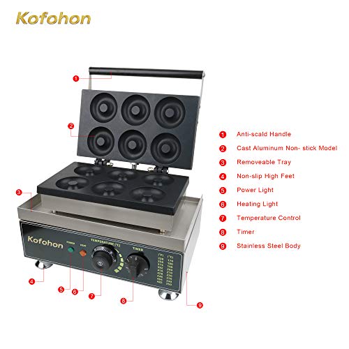 Commercial Donut Maker 6 Holes Stainless Steel Electric Doughnut Machine 110V Use for Bakery,Dessert Shop,Mall,Coffee Shop and Restaurant - Thumbnail 4