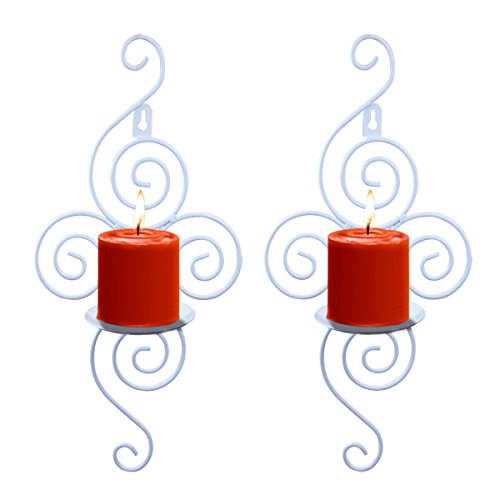 Wall Candle Sconces,Set Of 2 Metal Rustic Wall Hanging Candle Holders Decor For Living Room Home Decorations,Weddings,Events-White #TOP17